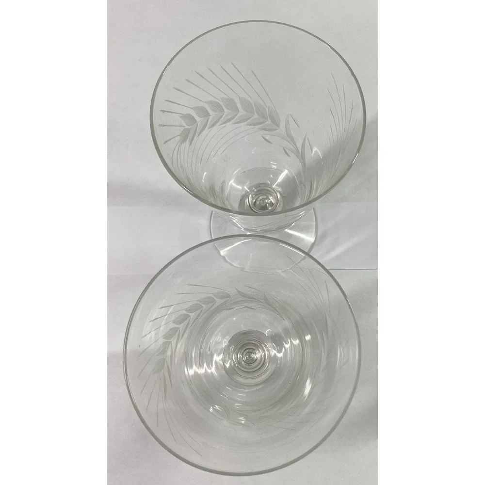 2 Libby Ball Stem Pilsner Drinking Glasses Vtg Etched Glass Wheat Pattern 6